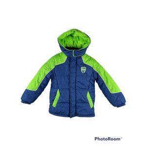 BOYS Size 5 iXtreme Hooded Winter Jacket, Blue/Neon Green